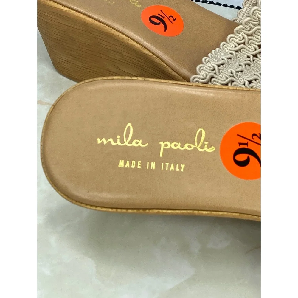 Mila Paoli Woven Macrame Wedge Sandals Women Sz 9.5 Beige Platform Summer Vacay